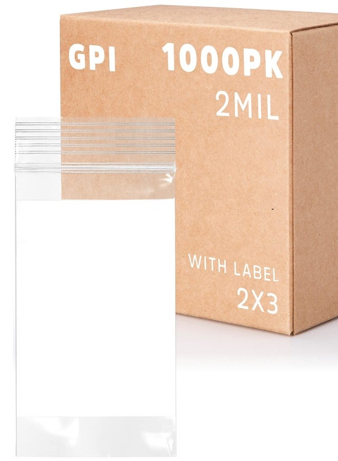 GPI 2Mil Small Plastic Bags 2 x 3 inches, 1000 pack ZIP Bags, Write on White Block, Reclosable Zipper small plastic Storage Baggies GPI Brand, for Daily Vitamin, Pill, Jewelry, Candy - Image 1